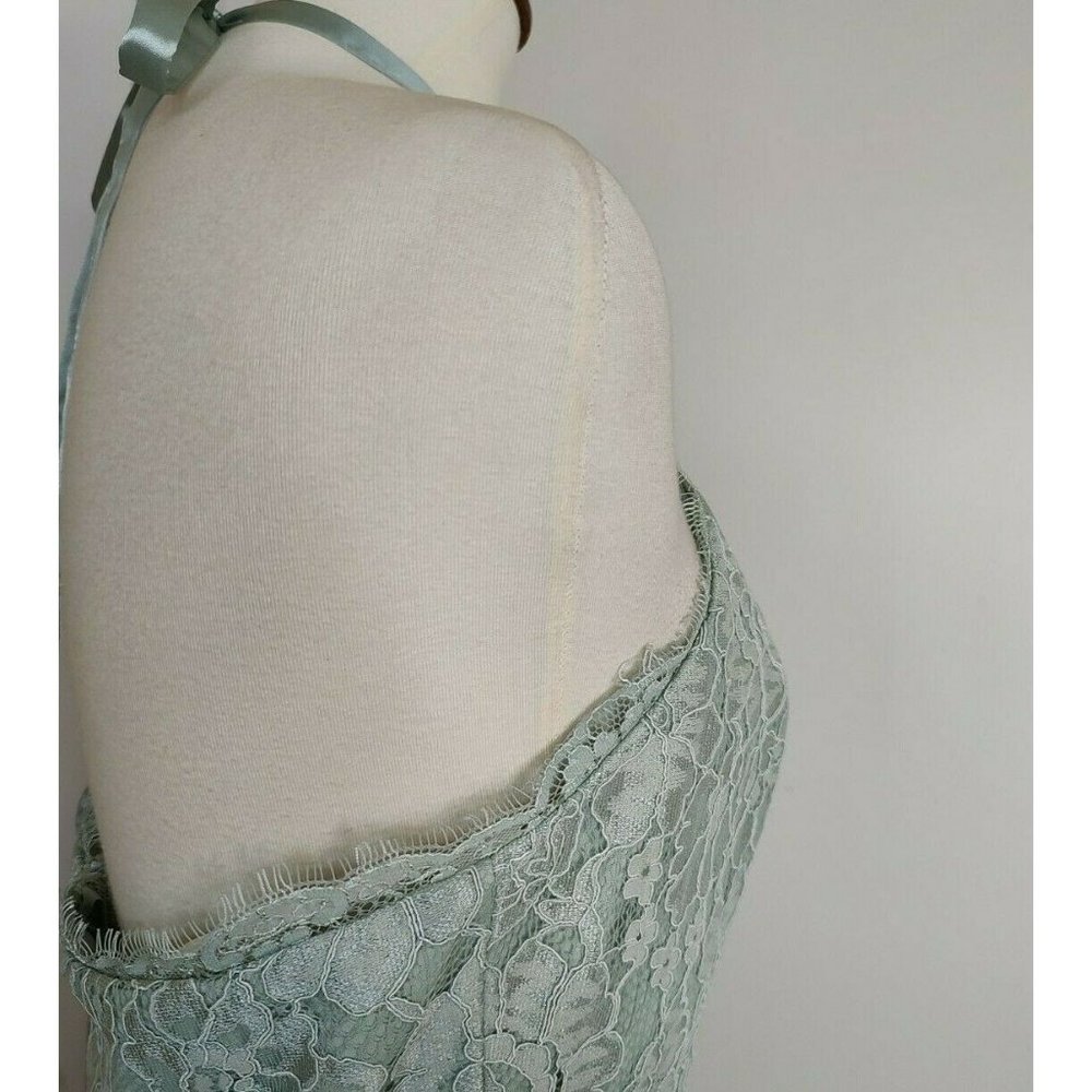 Lulu's Maxi Dress Gown sz  M Lace Green Sage Halter Every Memory Prom Mermaid - Picture 6 of 11